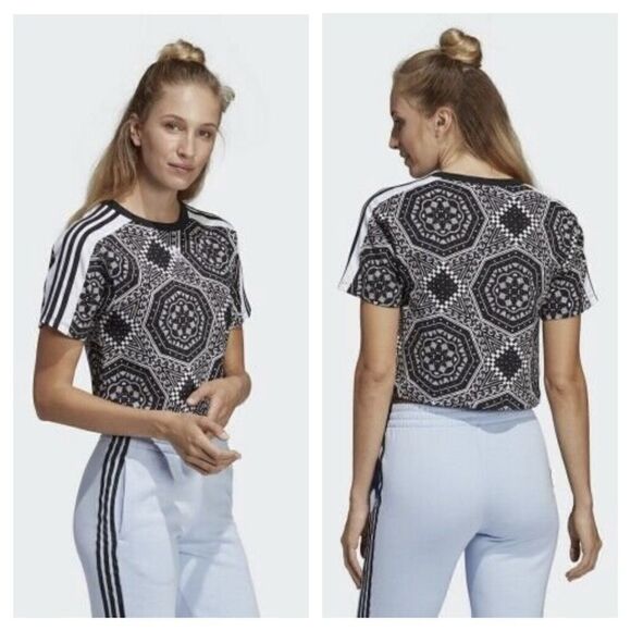 Adidas Jersey Printed Kaleidoscope Cropped Top - Picture 1 of 9